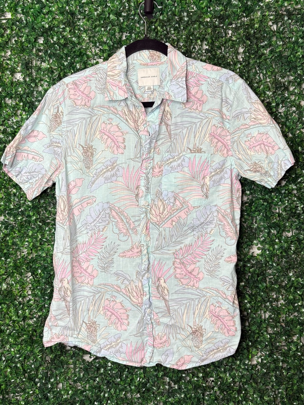 American Eagle Outfitters Pastel Floral Short Sleeve Button-Up Shirt - Picture 1 of 4